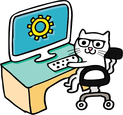 8Bit the Cat at a desktop on a sunny morning