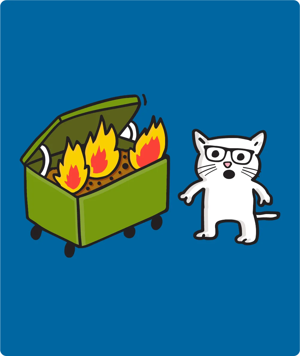 8Bit the Cat extinguishing a dumpster fire