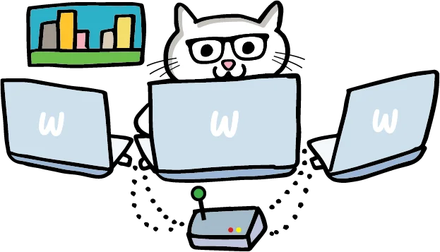 8Bit the Cat configuring a network from a laptop